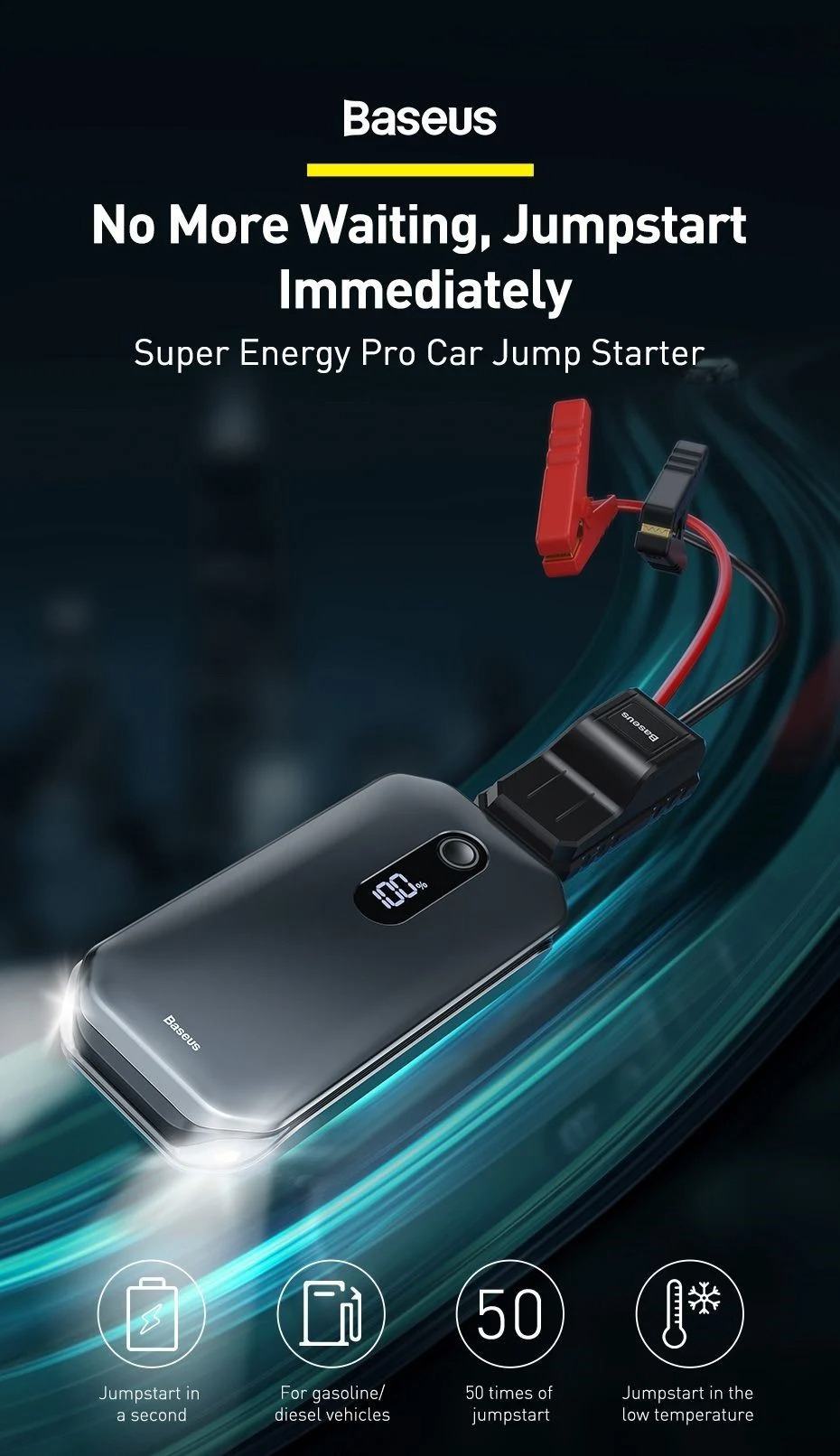 Bộ kích bình dùng cho xe hơi Baseus Super Energy Pro Car Jump Starter (5V/3A, 3in1, 12,000mAh Power Bank , Peak current 1000A）