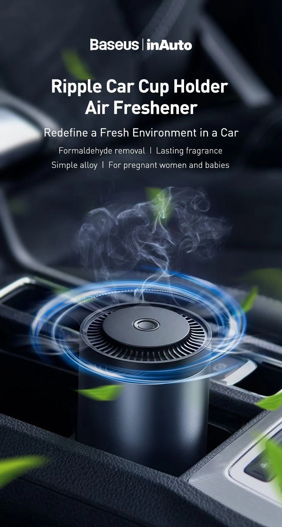 Bộ nước hoa khô khử mùi, lọc không khí dùng cho xe hơi Baseus Ripple Car Cup Holder Air Freshener（with Formaldehyde PurificationFunction）