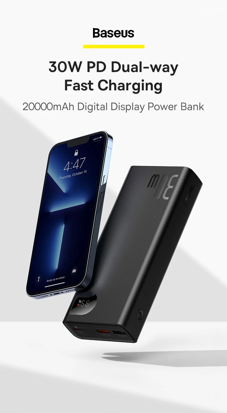 Pin Dự Phòng Sạc Nhanh Baseus Adaman Metal Digital Display 20000mAh 30W ( Kèm Cáp C to C 60W/50cm , PD/ QC Quick Charge Power Bank )