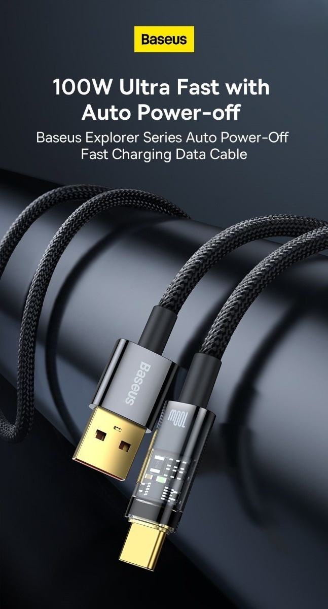 Cáp Sạc Tự Ngắt Siêu Nhanh Baseus Explorer Series Auto Power-Off 100W (USB to Type-C, Fast Charging & Data Cable)
