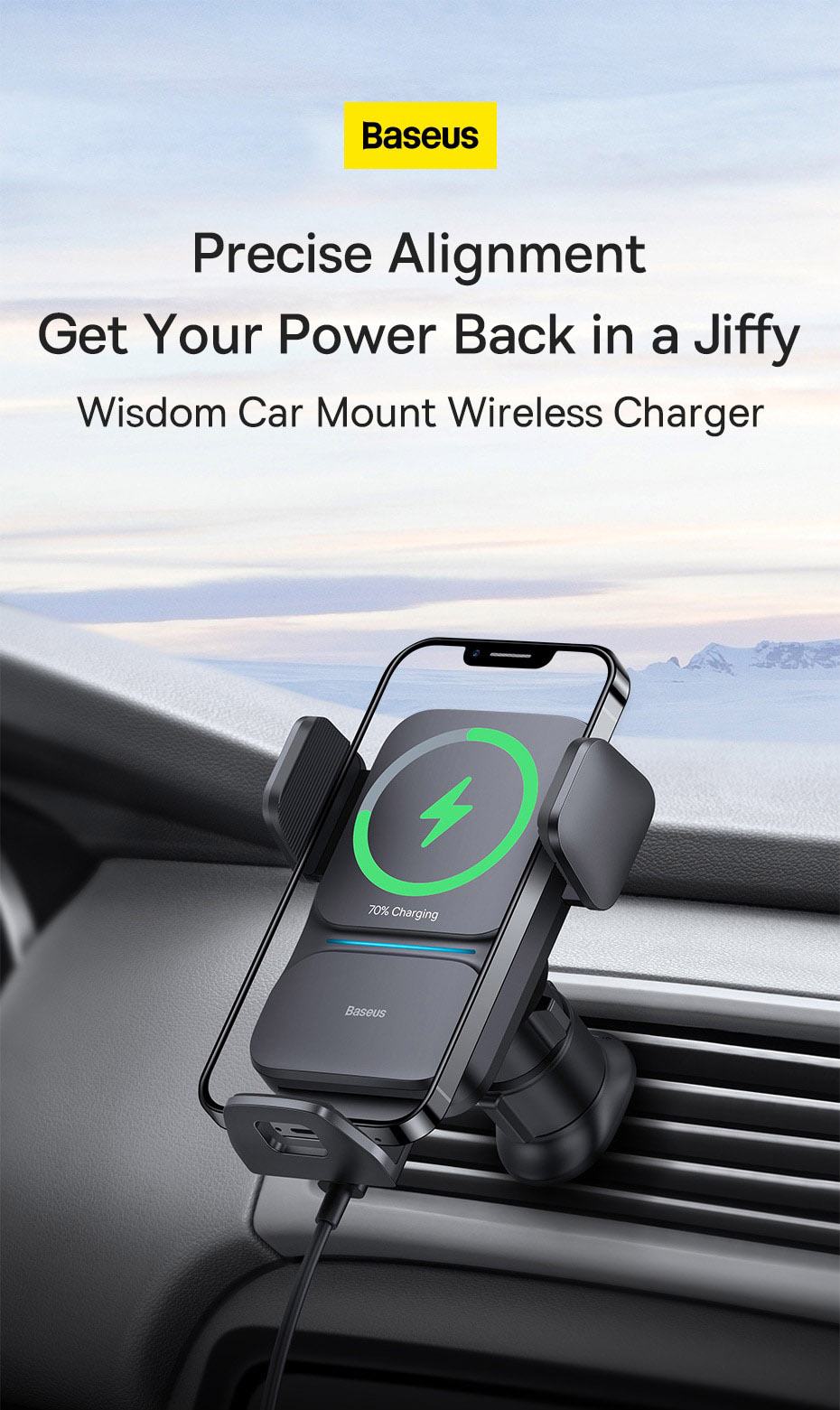 Bộ Đế Giữ Điện Thoại Baseus Wisdom Auto Alignment Car Mount Wireless Charger（QI 15W） (7)