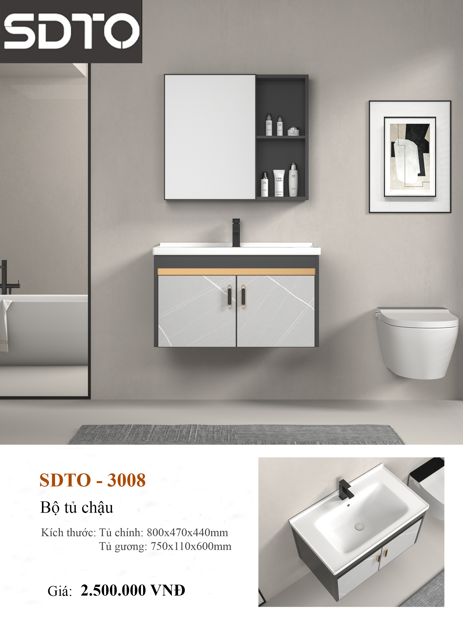 Bộ tủ chậu lavabo phòng tắm SDTO 3008